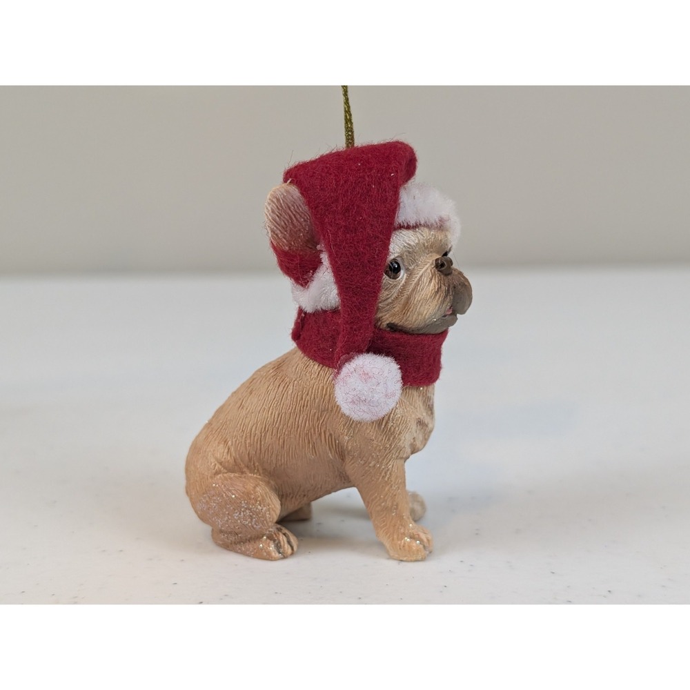 French Bulldog Dog Christmas Tree Ornament Santa Hat Scarf Resin Holiday NWT - Picture 3 of 7